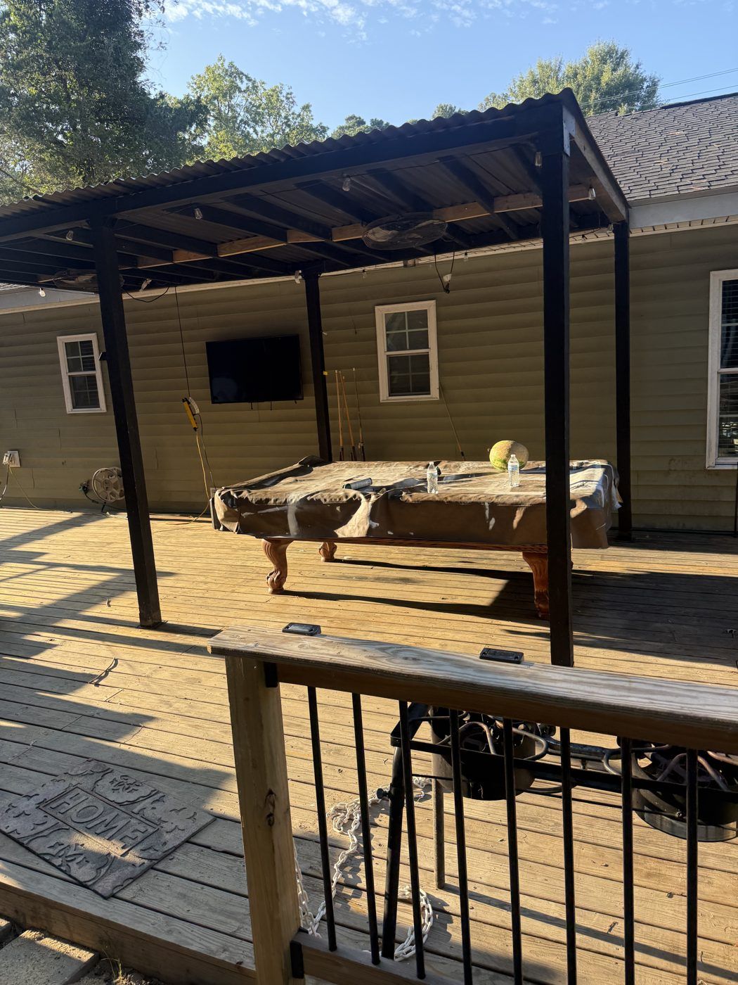 Covered deck with pool table